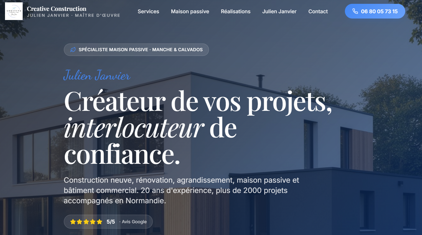 Site creative construction créé par AA, studio web & conseil